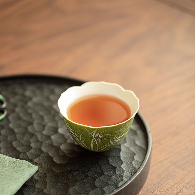 青橘纯手绘竹叶茶杯新中式陶瓷个人家用主人杯轻奢品茗杯功夫茶具