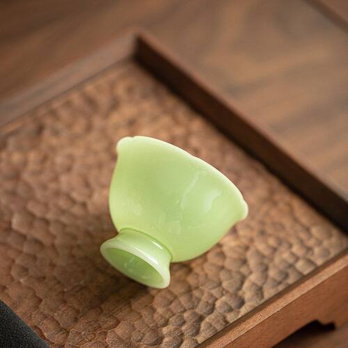 璞玉冰种玉瓷碧海潮生茶杯主人杯花口品茗杯陶瓷茶具高足功夫茶杯