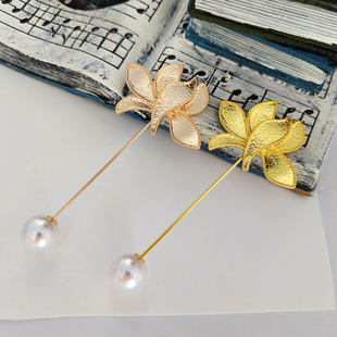 亿铜饰品diy 烧蓝 点翠  兰花胸针 带珍珠一套 汉服 汉服配饰材