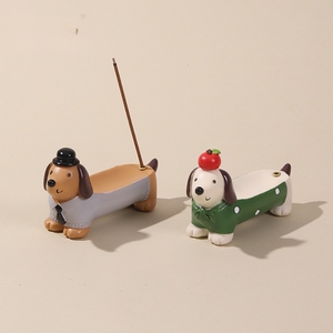 可爱腊肠犬家居桌面香插摆件小狗宠物茶桌装饰树脂香插盘创意礼物