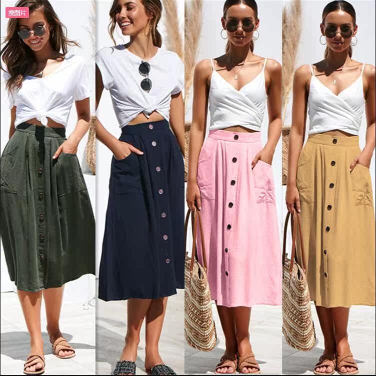 Summer Women High Elastic Waist Cotton Midi Skirt 中长半身裙在类目 女装/女士精品, 半身裙中 - 来自Buy2taobao.com提供专业的淘宝代购服务