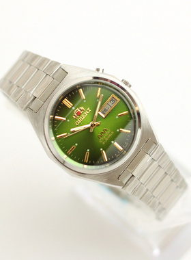 日本东方双狮表全自动机械表夜光80年代库存表腕表绿色盘3AAA钢带