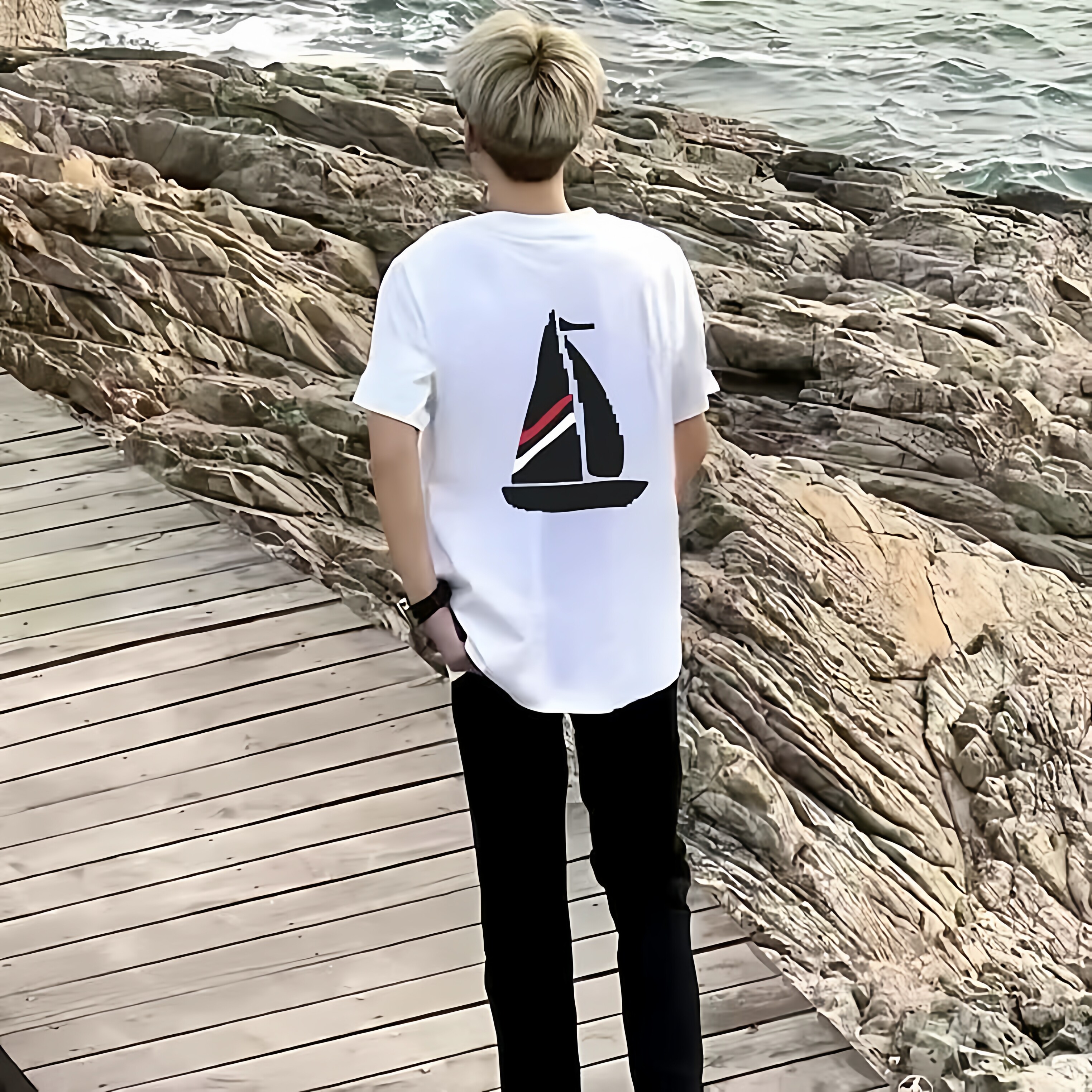 2025新款潮牌男帆船印花polo短袖T恤夏季休闲百搭翻领POL