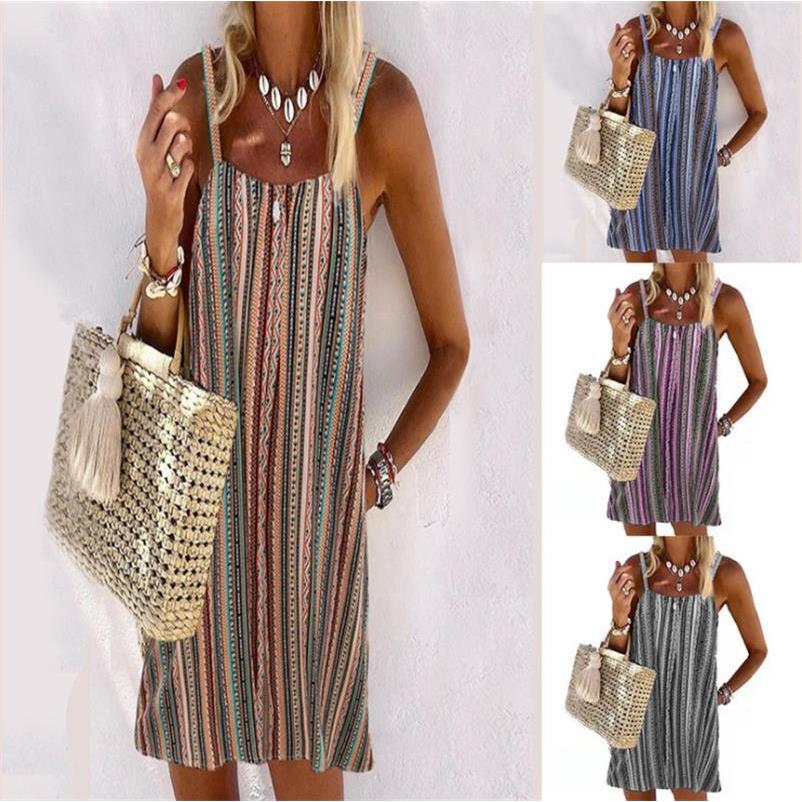 Striped backless camisole vest dress