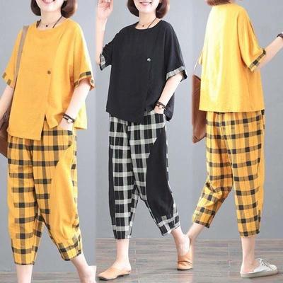 Two piece set of women's summer oversized checkered