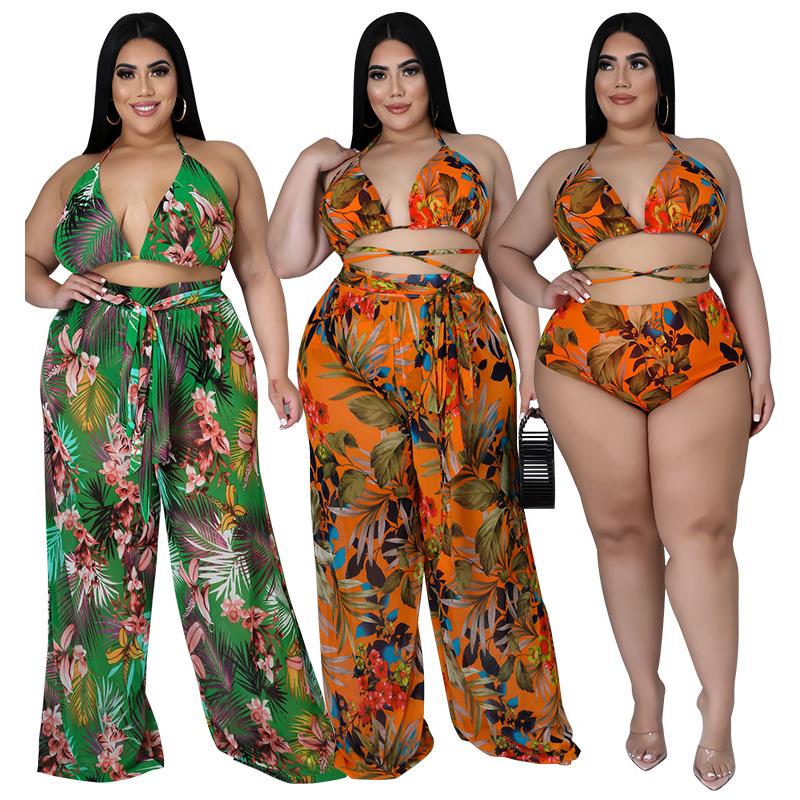 Three pieces of plus size women's printed clothing are