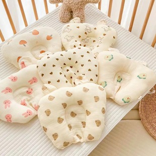 新生儿定型枕婴儿纯棉纱布吸汗透气初生个月宝宝防吐奶枕垫小枕头
