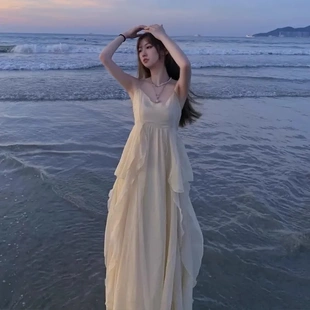 仙女裙吊带连衣裙海边度假裙子女2025夏季 沙滩无袖 吊带裙长裙女装
