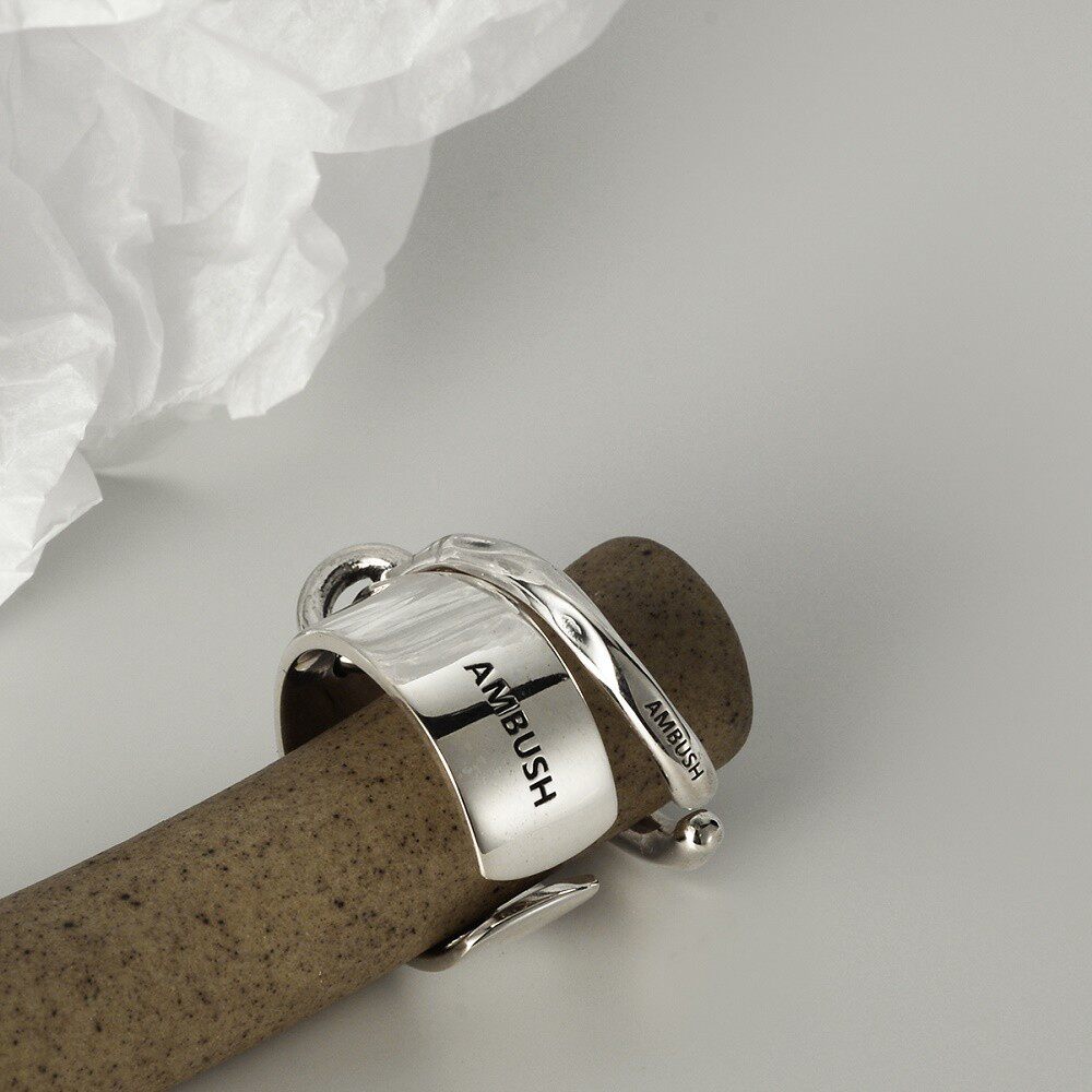 AMBUSH戒指纯银s925银饰复古双层叠带素圈工业风情侣开口食指环
