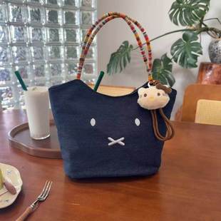 牛仔包上班托特拎女包2025新款 简约通勤饭盒便当手提包手提小布包