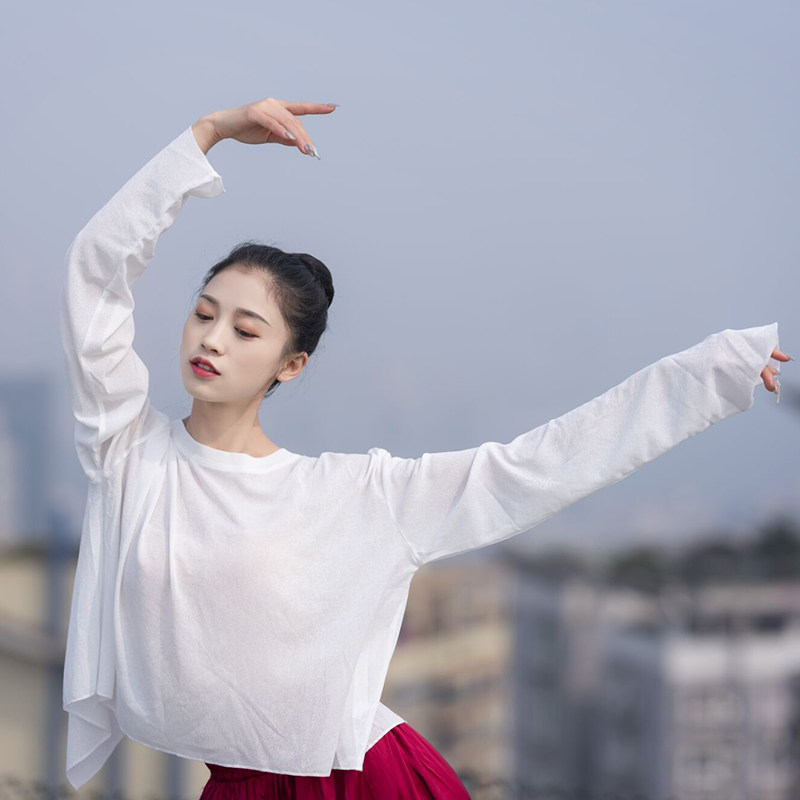 古典舞练功服女透视现代舞罩衫上衣中国形体民族舞演出服装瑜伽服