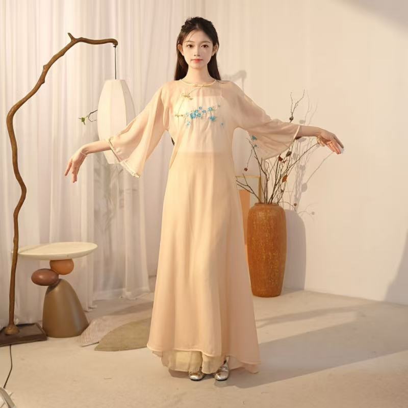 古典舞演出服女长款飘逸纱裙中国风刺绣超仙舞蹈服