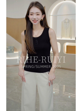 R H【纸片人】Z669118新款时尚绵羊毛宽松圆领无袖气质背心