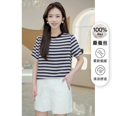 R H 2024年新款时尚气质显瘦休闲设计感桑蚕丝双绉T恤56010