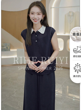 RH【小POLO真两件】RH1130显瘦复古质感丝麻混纺真两件短袖衬衫