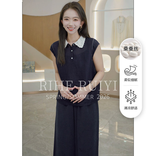 RH【小POLO真两件】RH1130显瘦复古质感丝麻混纺真两件短袖衬衫