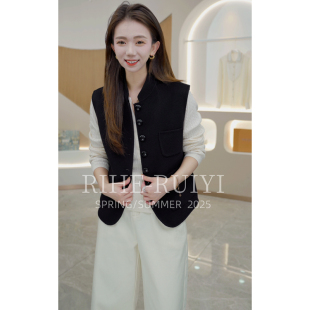 时尚 复古英伦 简约气质显瘦纯羊毛马夹短外套26603