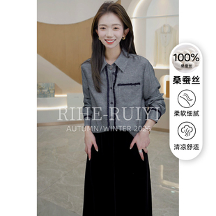 洋气显瘦休闲小POLO桑蚕丝衬衫 RH572新款 牛仔小香