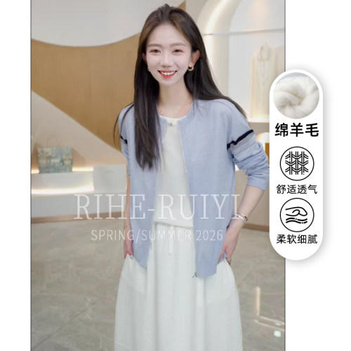 RH【晴空】新款显瘦圆领气质休闲细支精纺拉链毛衣OYC6336