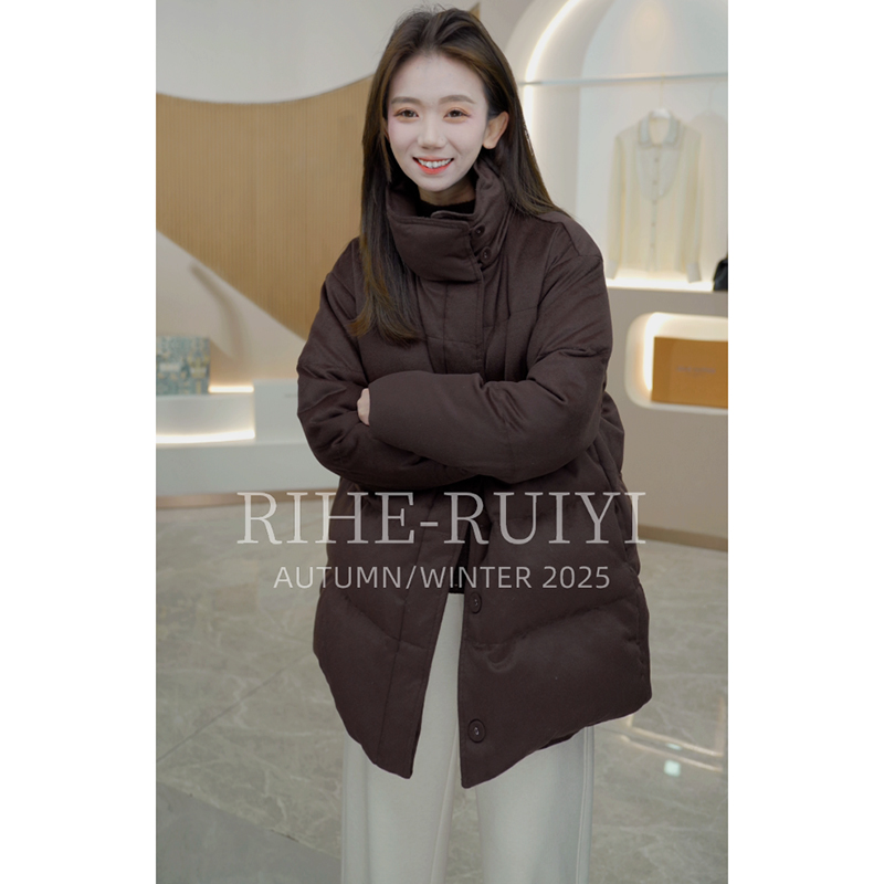R H 【榛果】2593复古质感轻奢老钱气质显瘦羊毛白鹅绒羽绒服