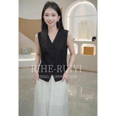 国风香云纱龟裂纹真丝马甲女2026年新款夏季小个子桑蚕丝外穿背心