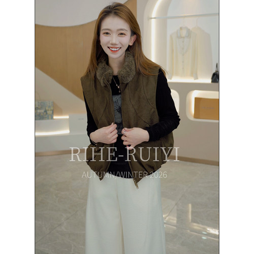 RH【美拉德】复古轻奢老钱麂皮毛领90白鹅绒羽绒马甲8312
