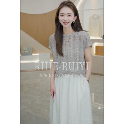 RH【间雪绉小盖袖】RH717春夏新款复古气质显瘦肌理感桑蚕丝T恤