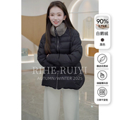 小个子短外套7521 新款 毛领轻薄白鹅绒排骨羽绒服女2025年冬季