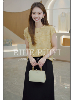 RH【方块冠乐绉】RH889春夏新款显瘦方块流纹冠乐绉桑蚕丝短袖T恤