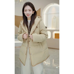 R H 高端白鹅绒羽绒服女2024冬季新款加厚小个子中长款外套面包服