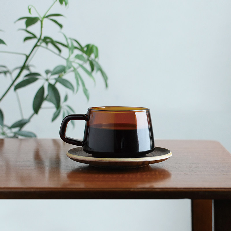KINTO SEPIA 琥珀色耐热玻璃杯咖啡分享壶耐热水杯杯碟木托盘