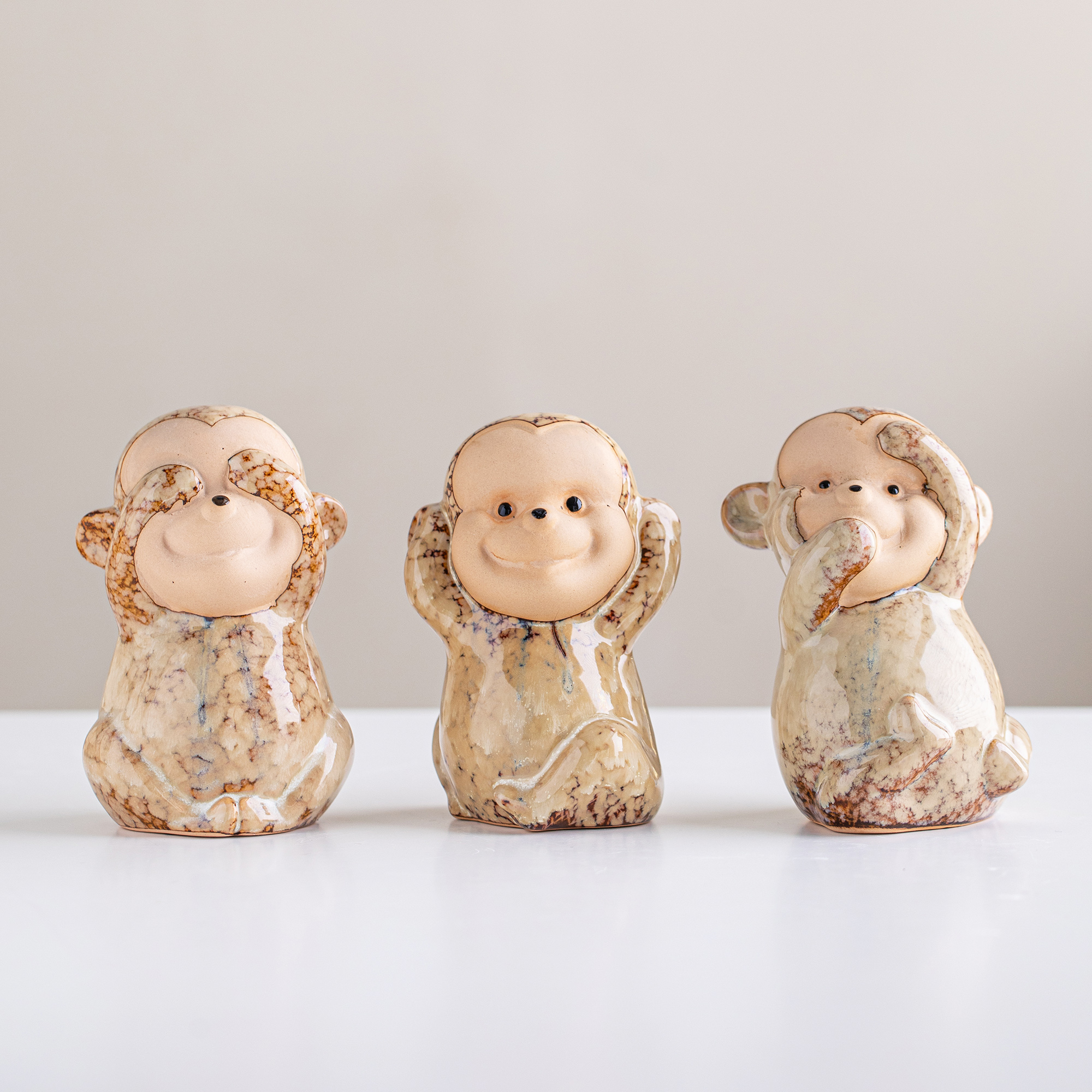 陶瓷三不猴工艺品创意客厅电视柜办公室桌面摆件家居动物装饰品