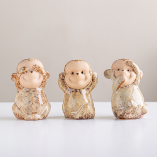 饰品 陶瓷三不猴工艺品创意客厅电视柜办公室桌面摆件家居动物装