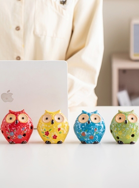 景德镇陶瓷小猫头鹰摆件创意桌面装饰品家居办公室可爱工位小礼物