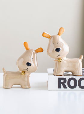 景德镇陶瓷铃铛小狗摆件创意桌面装饰品家居有趣可爱工位小礼物