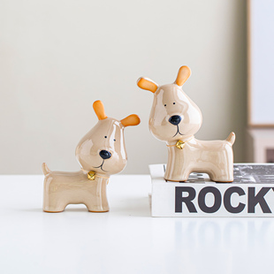 景德镇陶瓷铃铛小狗摆件创意桌面装 饰品家居有趣可爱工位小礼物