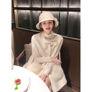 法式 新款 气质高级感蝴蝶结斗篷外套 内搭两件套冬季 长袖 老钱千金