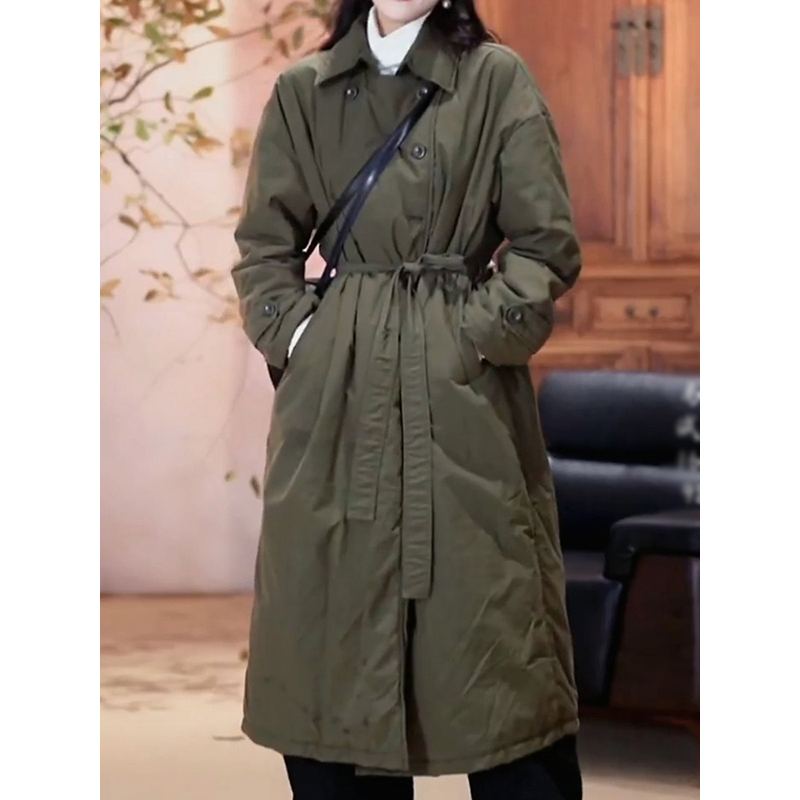 气质百搭保暖棉服2025冬季新款小众时尚绑带显瘦翻领纯色长款外套,女装/女士精品,棉衣/棉服,淘宝优惠券,粉丝福利购,淘宝优惠卷