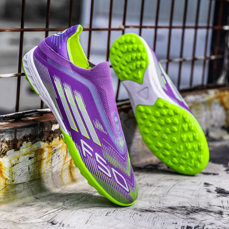 亚马尔F50足球鞋男女无鞋带梦幻紫FG长钉短钉TF碎钉儿童学生训练