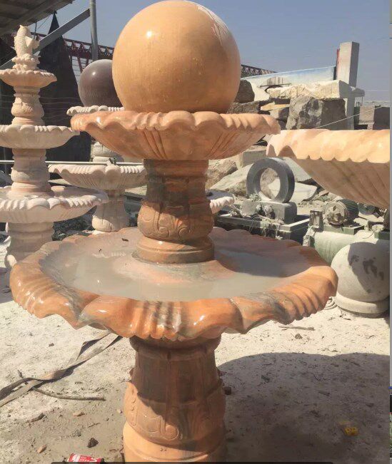 石雕跌水钵喷泉雕塑黄锈石花钵园林水景户外花盆水池流水雕刻摆件