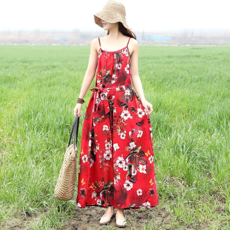 夏装2019新款女沙滩裙红色无袖印花复古民族风棉麻连衣裙吊带长裙在类目 模玩/动漫/周边/cos/桌游, Cosplay服饰/道具/服务, Cosplay女装中 - 来自Buy2taobao.com提供专业的淘宝代购服务