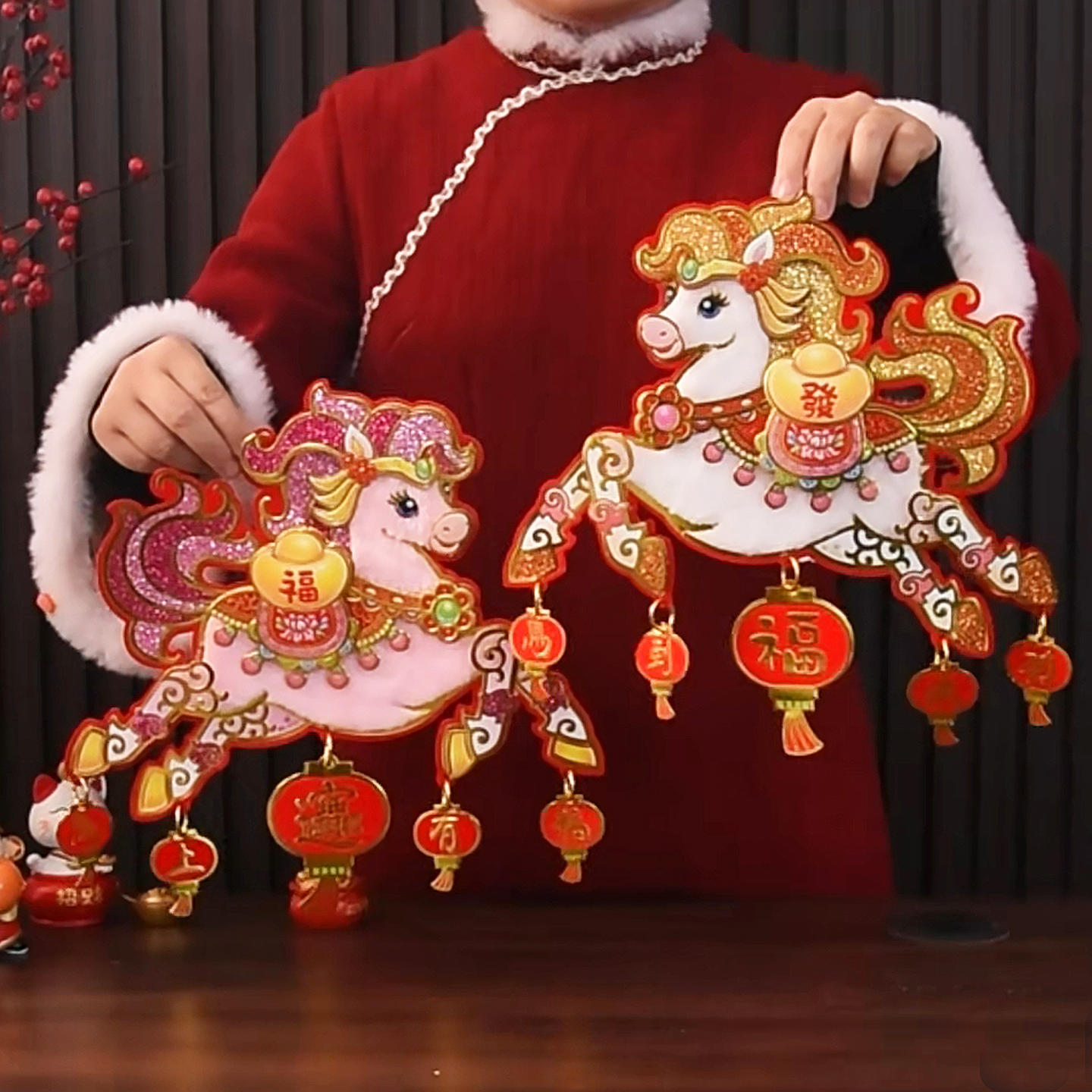 吉祥灯笼马福字贴画马年立体门贴