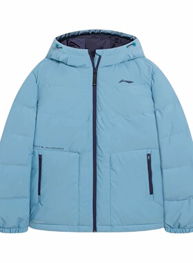 李宁羽绒服男款健身系列防风鸭绒保暖连帽纯色羽绒服外套AYMS013