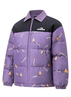 李宁男子滑板系列翻领夹克式运动羽绒服宽松保暖高蓬中厚AYMT173