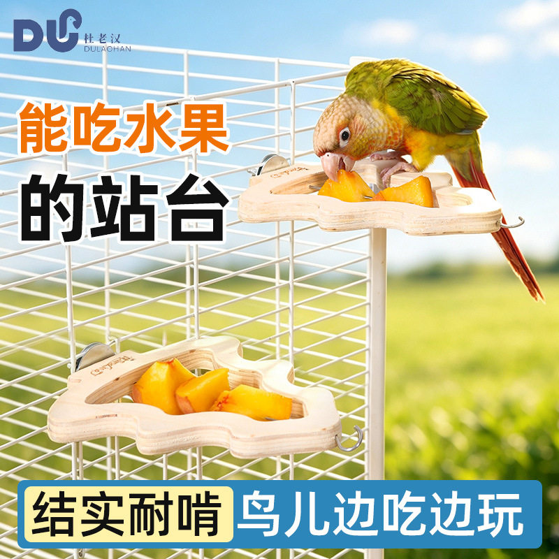 杜老汉鹦鹉可爱造型站台虎皮玄凤牡丹水果叉栖息站架天然原木站台