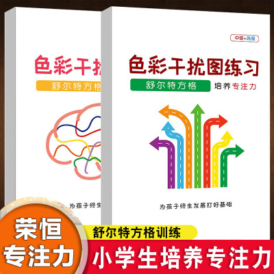 2本 /荣恒专注力训练书 色彩干扰练习 入门初级+中级高级 小学生舒尔特方格训练8岁10岁培养注意力6岁7岁9岁儿童观察力记忆力