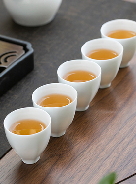 羊脂玉白瓷茶杯6个装家用个人杯功夫茶具品茗杯茶盏杯主人杯小杯