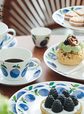 瑞典进口Gustavsberg蓝李骨瓷咖啡马克杯杯碟碗盘盘子杯子盘餐具