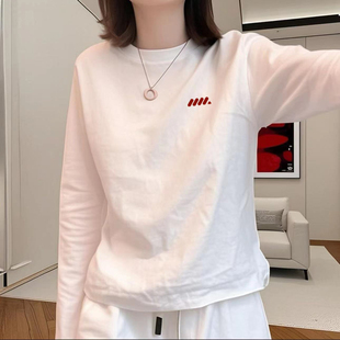 磨毛加厚白色长袖t恤女宽松2025秋冬新款加绒洋气内搭打底衫上衣