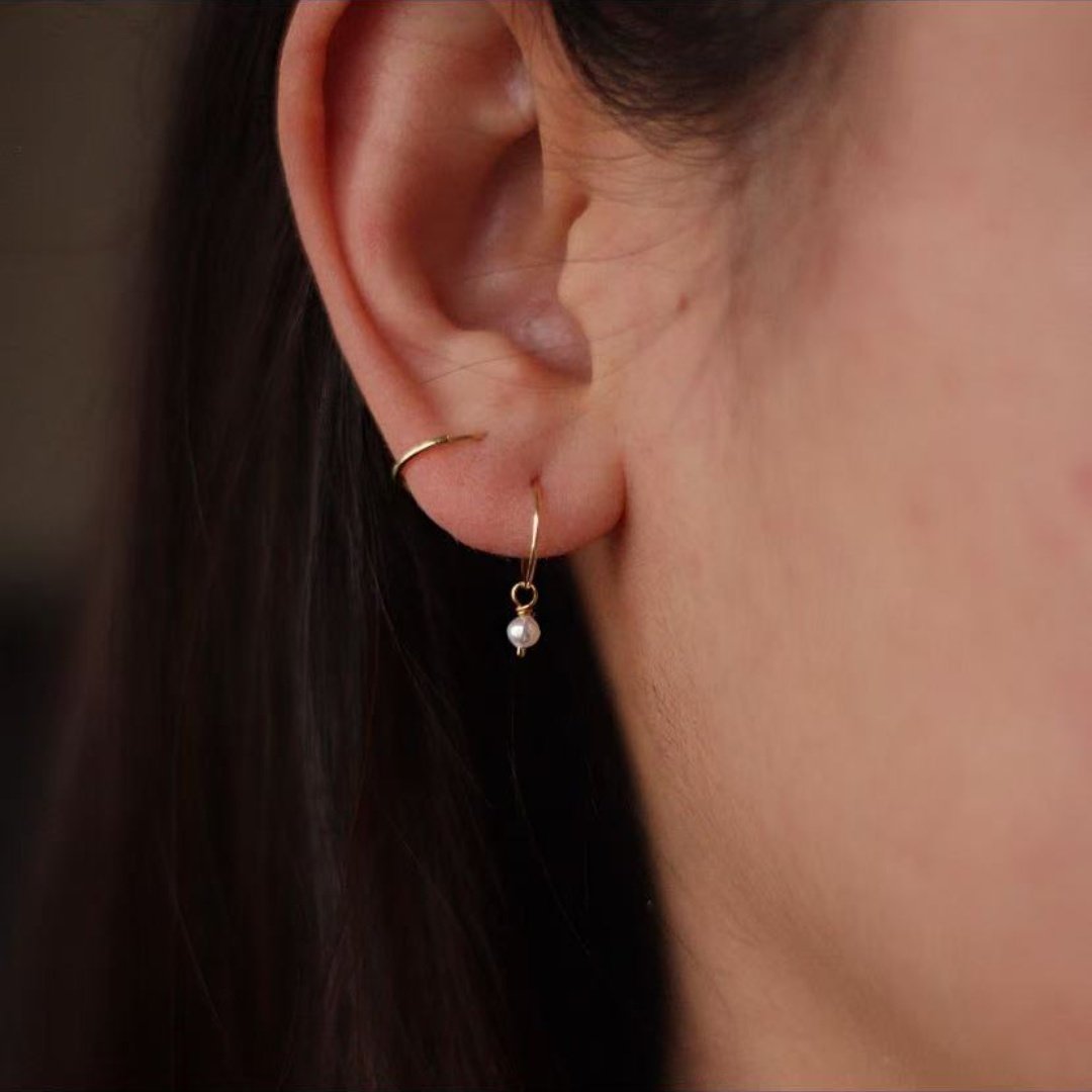 四月手作 进口14K包金 925纯银耳圈天然淡水珍珠吊坠耳扣简约温柔,饰品/流行首饰/时尚饰品新,耳环,淘宝优惠券,粉丝福利购,淘宝优惠卷